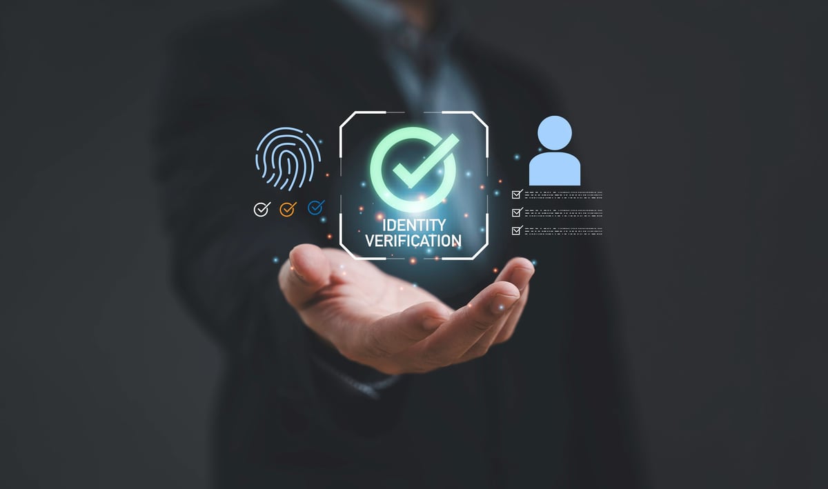 Secure Community Interest Company CIC director ID verification concept with biometric fingerprint and user profile icons representing trusted Companies House identity checks